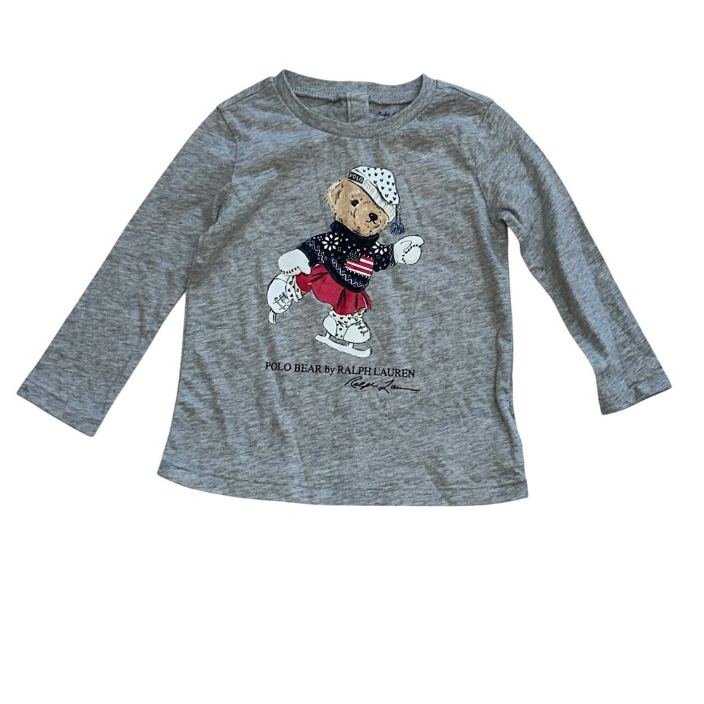 Ralph Lauren Polo Bear‎ Toddler Long Sleeve Shirt Ice Skating Kid's 12M USA Flag